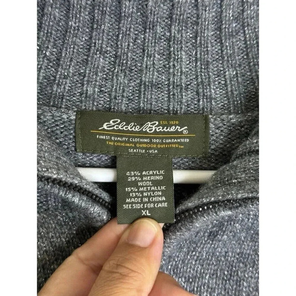 EDDIE BAUER Womens Gray Merino Wool Blend Turtle Neck Fisherman Cardigan 2zip XL - Picture 3 of 9
